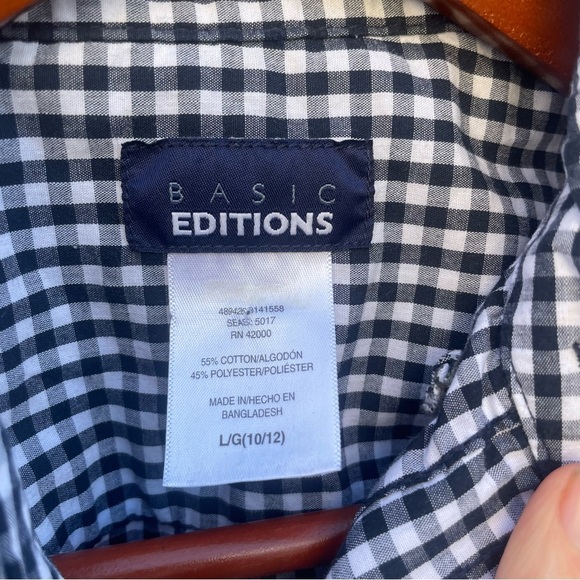 BASIC EDITION Boys Black White Checked Long Sleeve Button Down Collar Size 10-12 - Picture 2 of 8